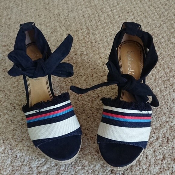 SPLENDID Barke Navy Combo Espadrille Wedges size 8M - Picture 2 of 11